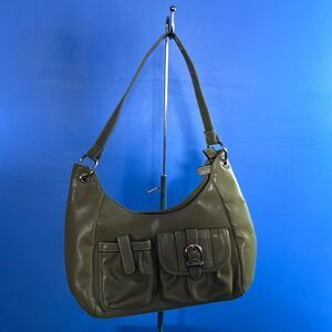 Unbranded Vintage Green Handbag Drop Handle 3 Pocket Retro Purse